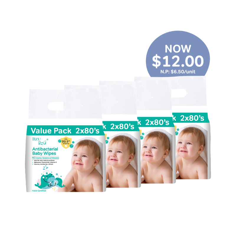 (Bundle of 4) Bzu Bzu Anti-Bacterial Baby Wipes 2x80s